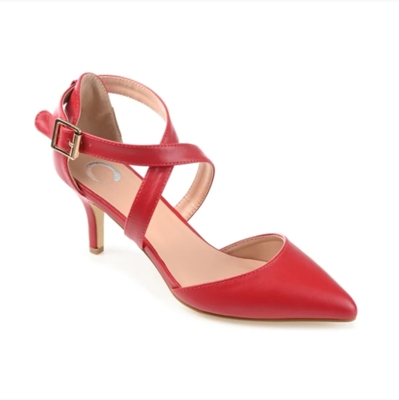 Journee Collection Shoes - NWOT Journee Collection Red Riva Crisscross Patent Pointed Toe d’Orsay Pumps